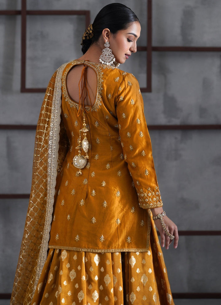 Mustard Yellow Embroidered Banarasi Kurta Lehenga Set Deepika Chadha - Fabilicious Fashion