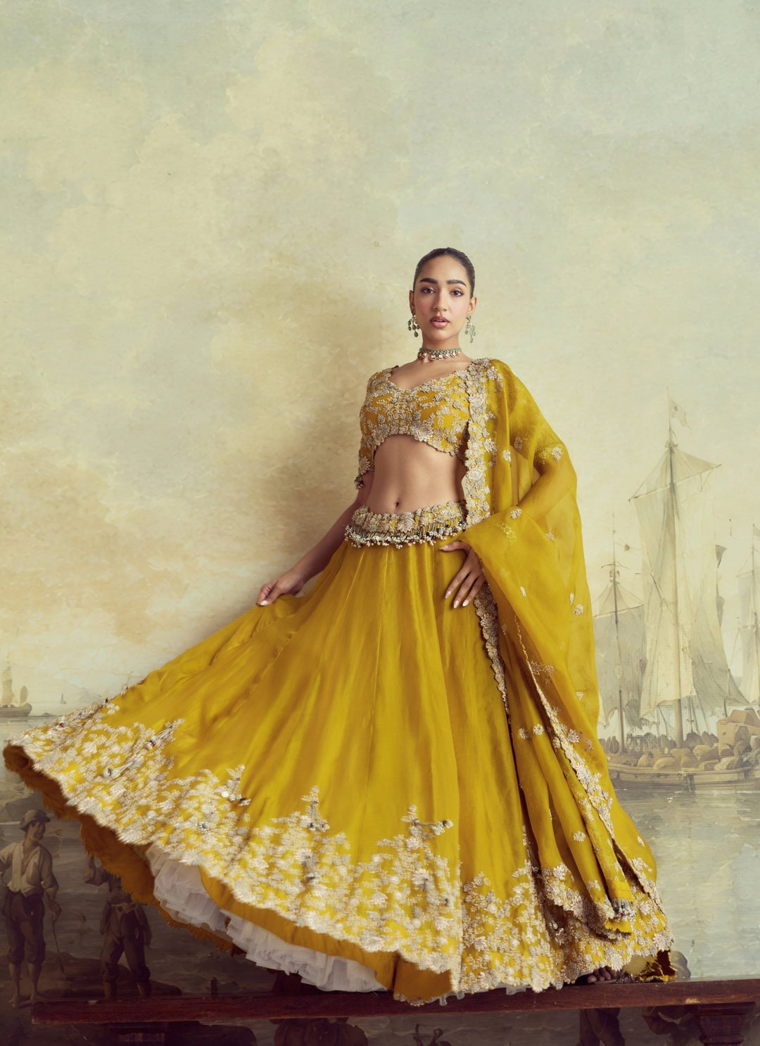 Prisho Mustard Yellow Embroidered Dupion Silk Lehenga SetFabilicious Fashion