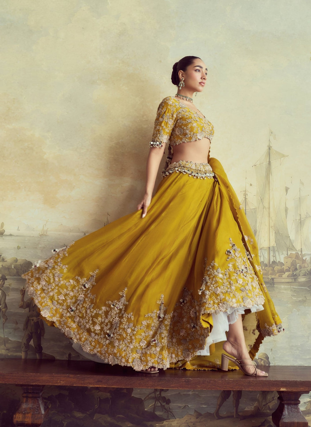 Prisho Mustard Yellow Embroidered Dupion Silk Lehenga SetFabilicious Fashion
