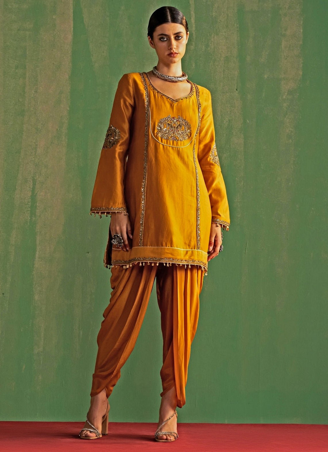 Mustard Yellow Embroidered Kurta And Tulip Pant Set Studio Bagechaa - Fabilicious Fashion