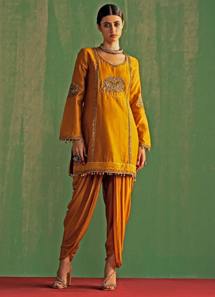 Mustard Yellow Embroidered Kurta And Tulip Pant Set Studio Bagechaa - Fabilicious Fashion