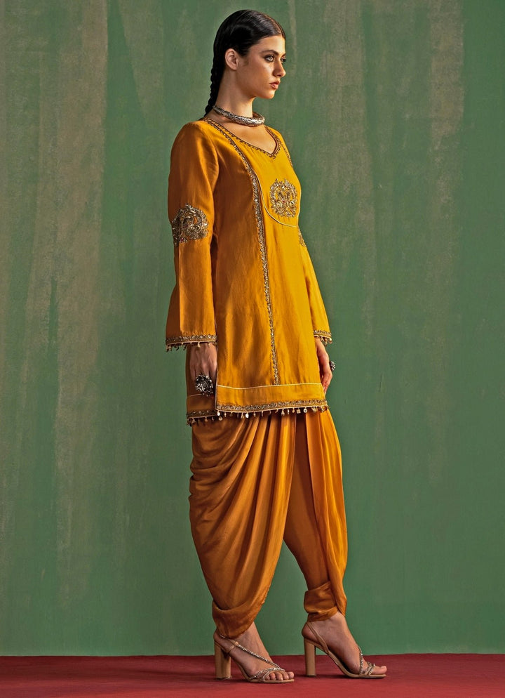 Mustard Yellow Embroidered Kurta And Tulip Pant Set Studio Bagechaa - Fabilicious Fashion