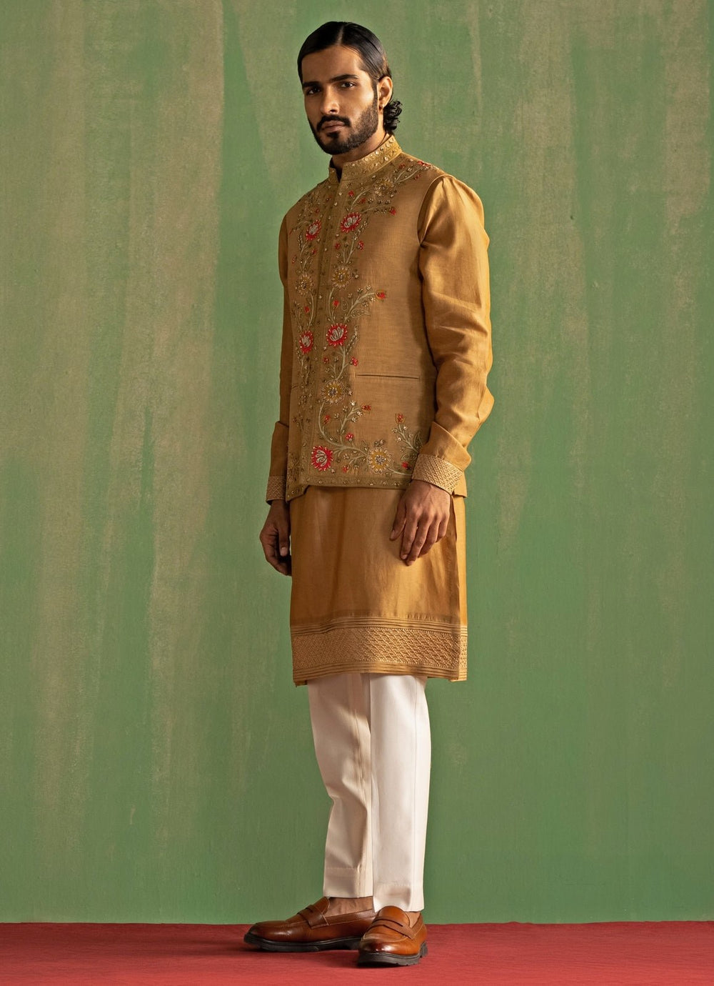 Mustard Yellow Embroidered Kurta Bundi Set Studio Bagechaa - Men - Fabilicious Fashion