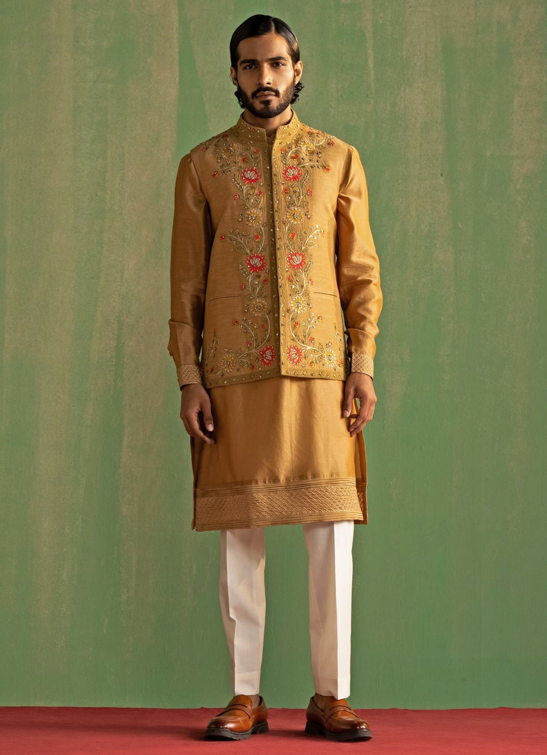 Mustard Yellow Embroidered Kurta Bundi Set Studio Bagechaa - Men - Fabilicious Fashion