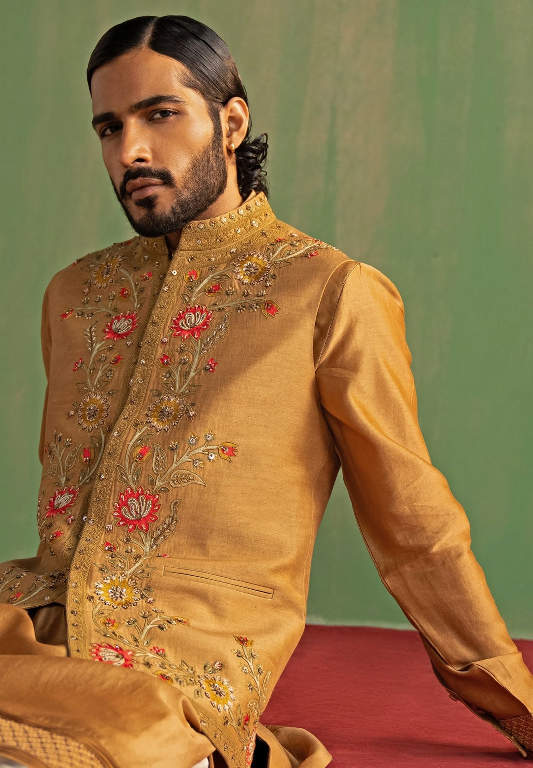 Mustard Yellow Embroidered Kurta Bundi Set Studio Bagechaa - Men - Fabilicious Fashion