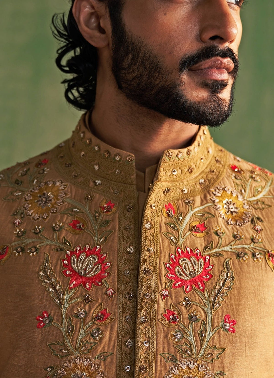 Mustard Yellow Embroidered Kurta Bundi Set Studio Bagechaa - Men - Fabilicious Fashion