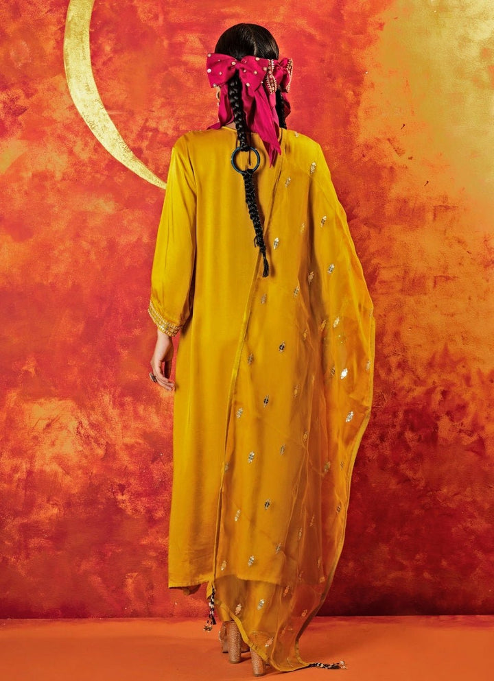 Mustard Yellow Embroidered Kurta Pant Set Prahnaaya - Fabilicious Fashion