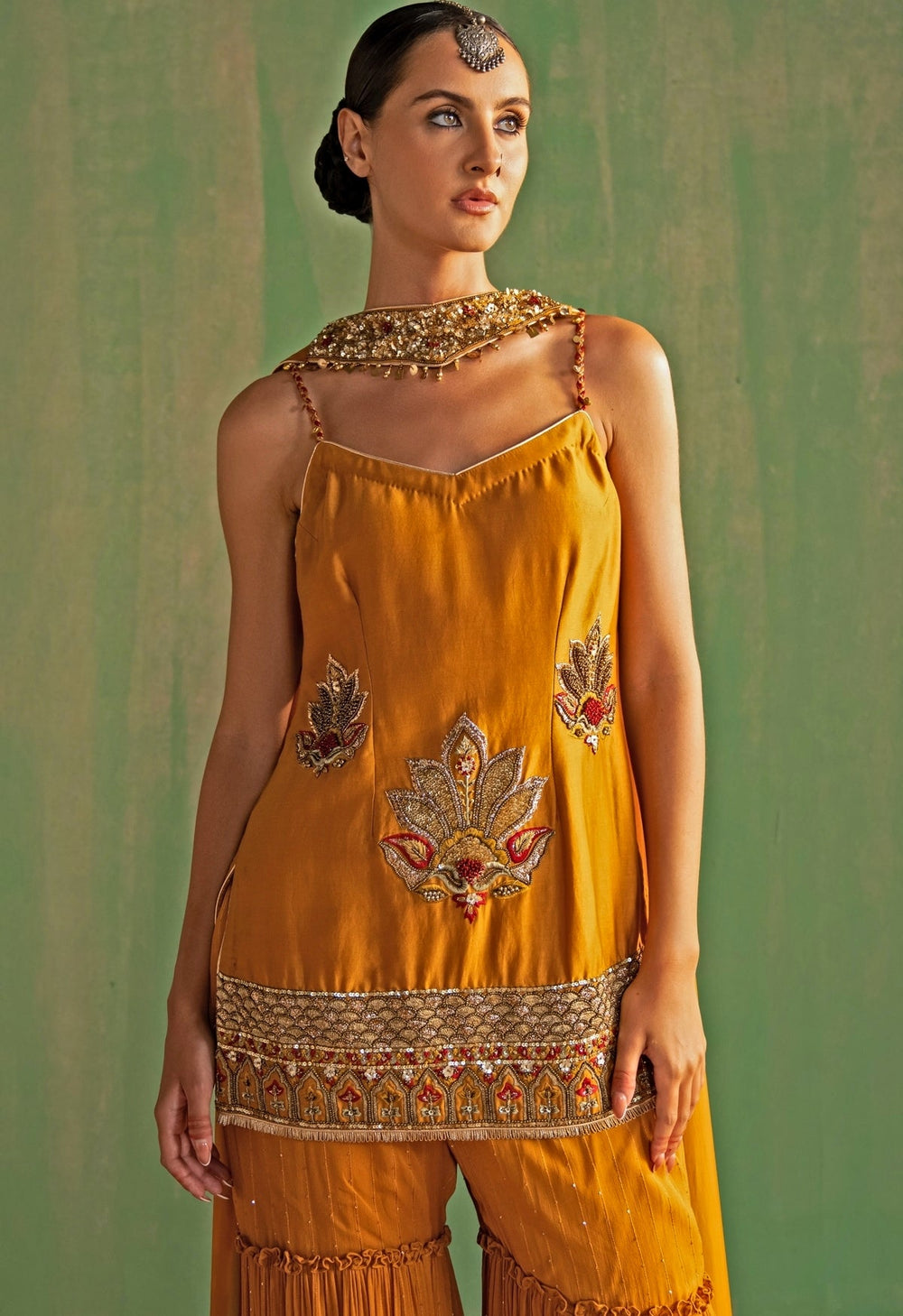 Mustard Yellow Embroidered Kurta Sharara Set Studio Bagechaa - Fabilicious Fashion