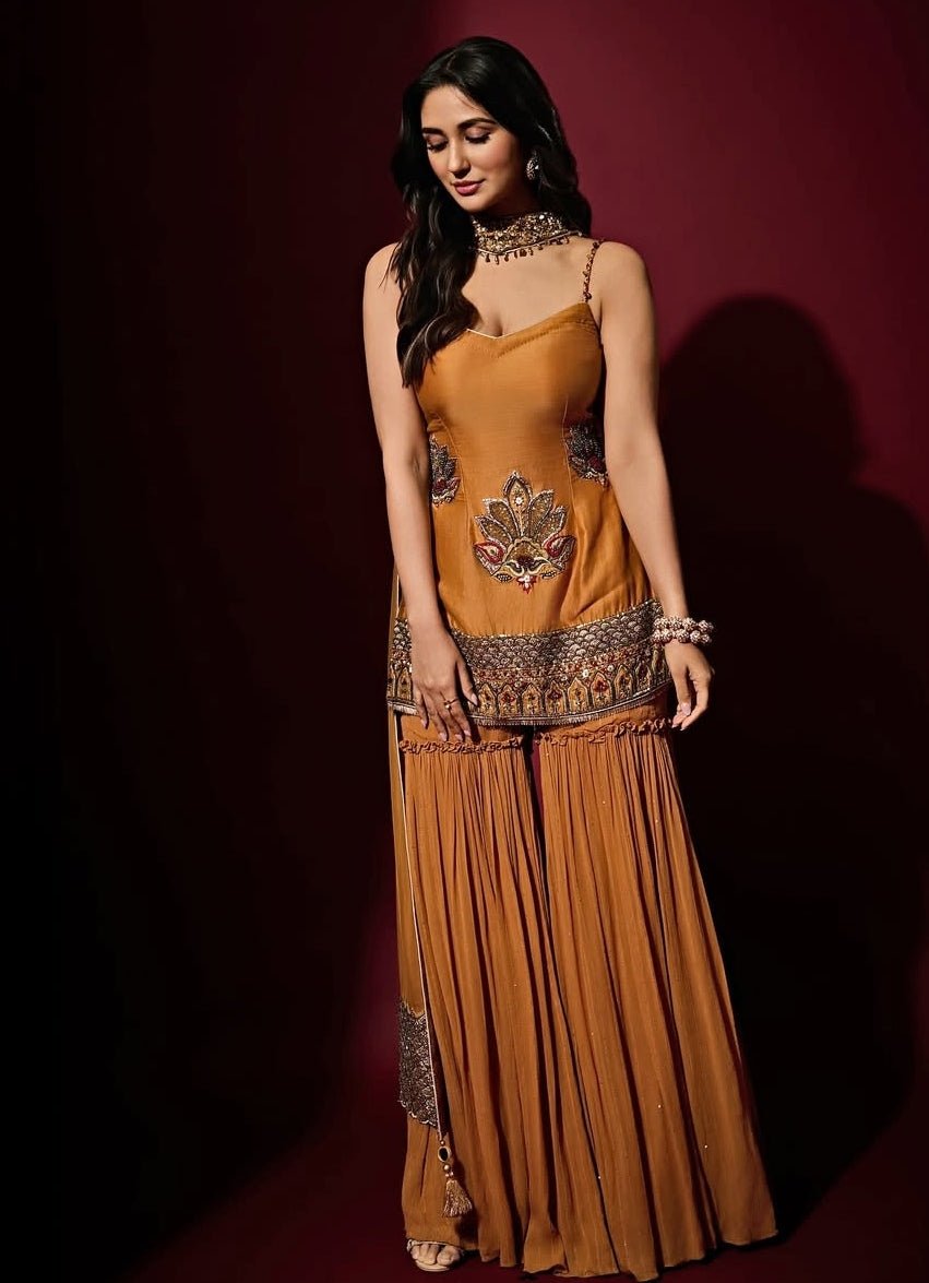 Mustard Yellow Embroidered Kurta Sharara Set Studio Bagechaa - Fabilicious Fashion