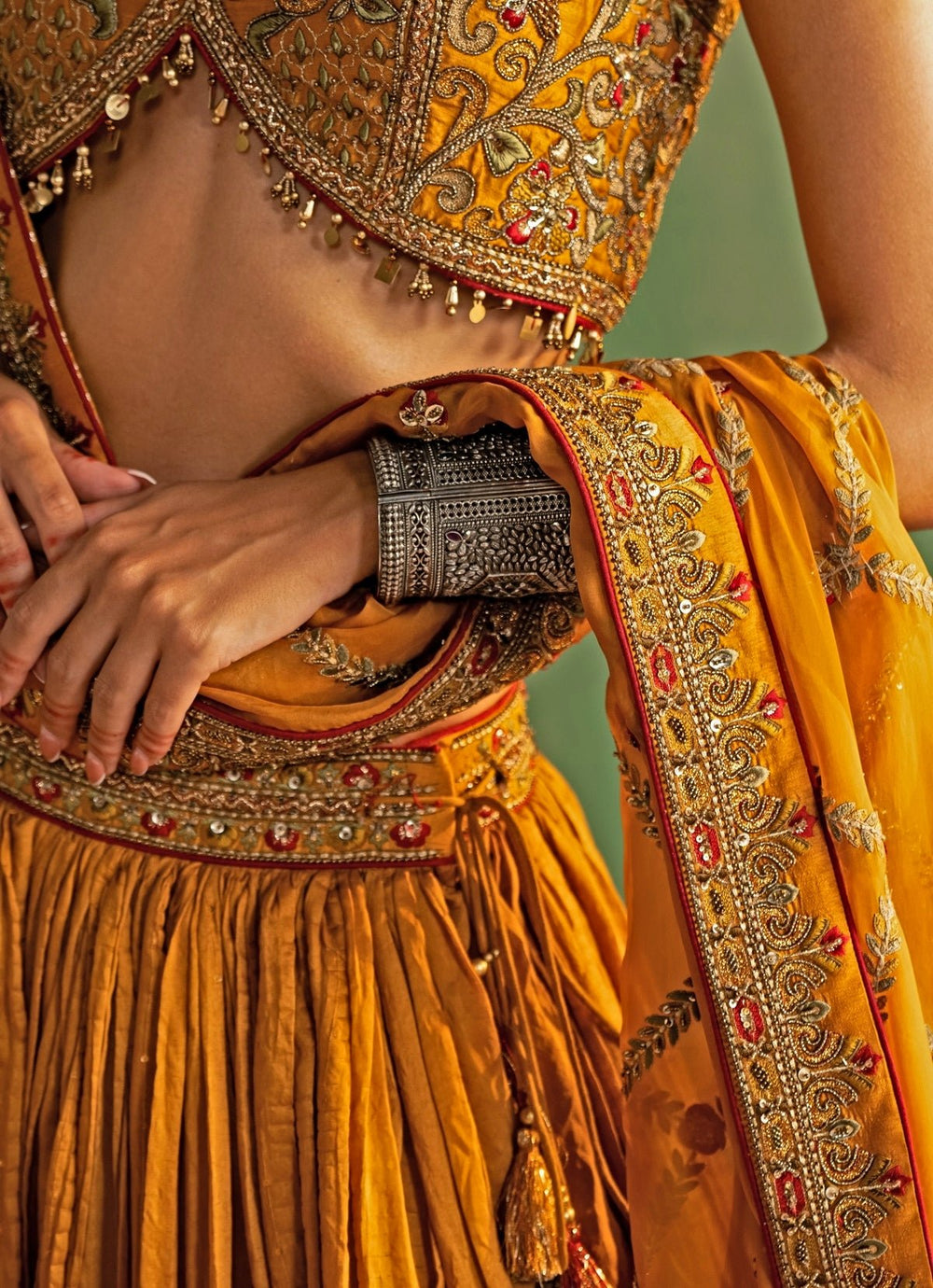 Mustard Yellow Embroidered Lehenga Set Studio Bagechaa - Fabilicious Fashion