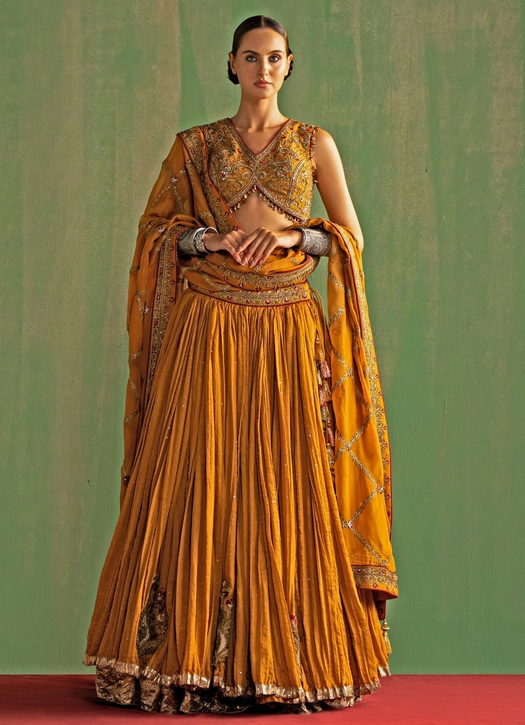 Mustard Yellow Embroidered Lehenga Set Studio Bagechaa - Fabilicious Fashion