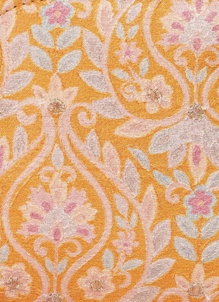 Mustard Yellow Embroidered Zip Wallet AMYRA - Fabilicious Fashion