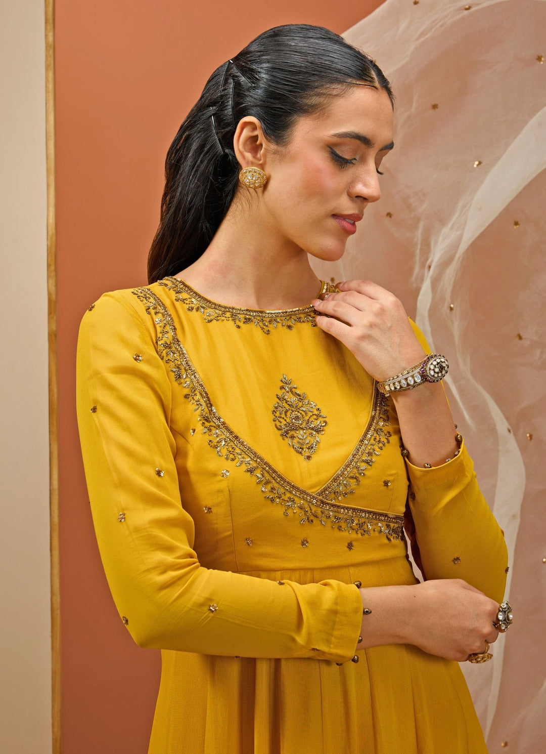 Mustard Yellow Georgette Anarkali Set Esha Koul - Fabilicious Fashion