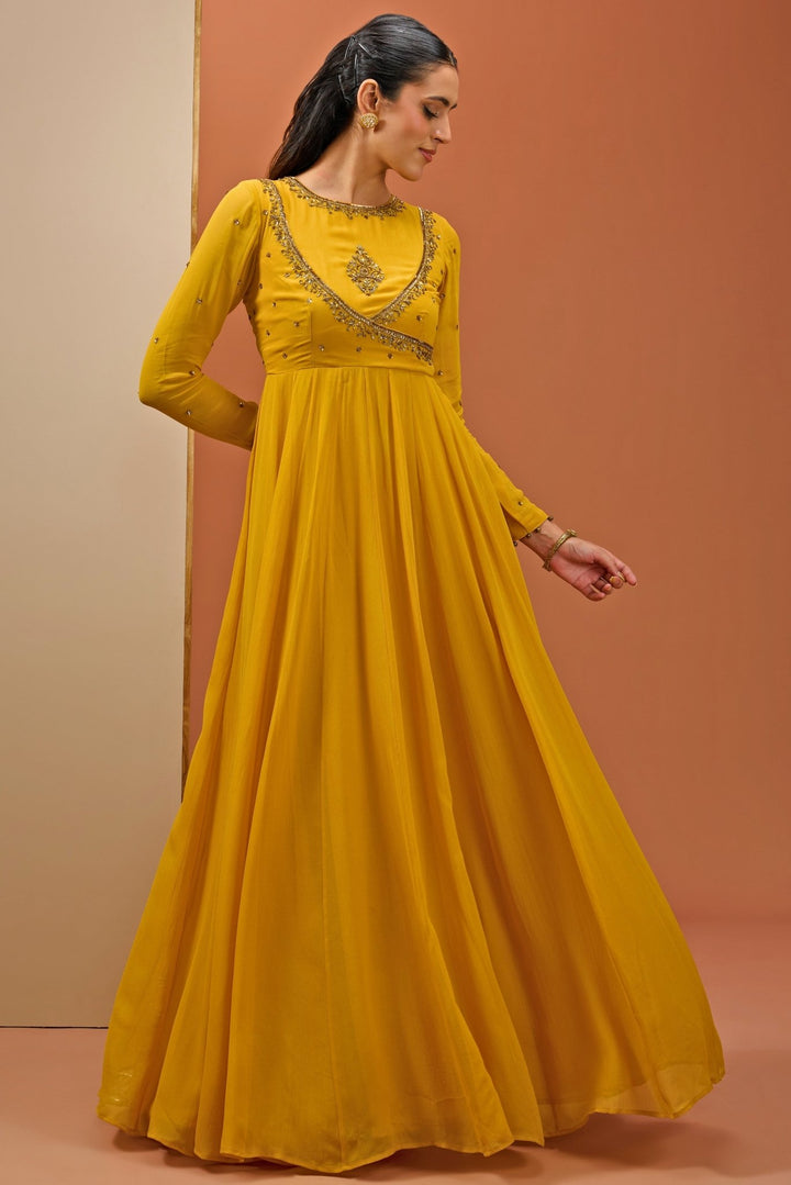 Mustard Yellow Georgette Anarkali Set Esha Koul - Fabilicious Fashion
