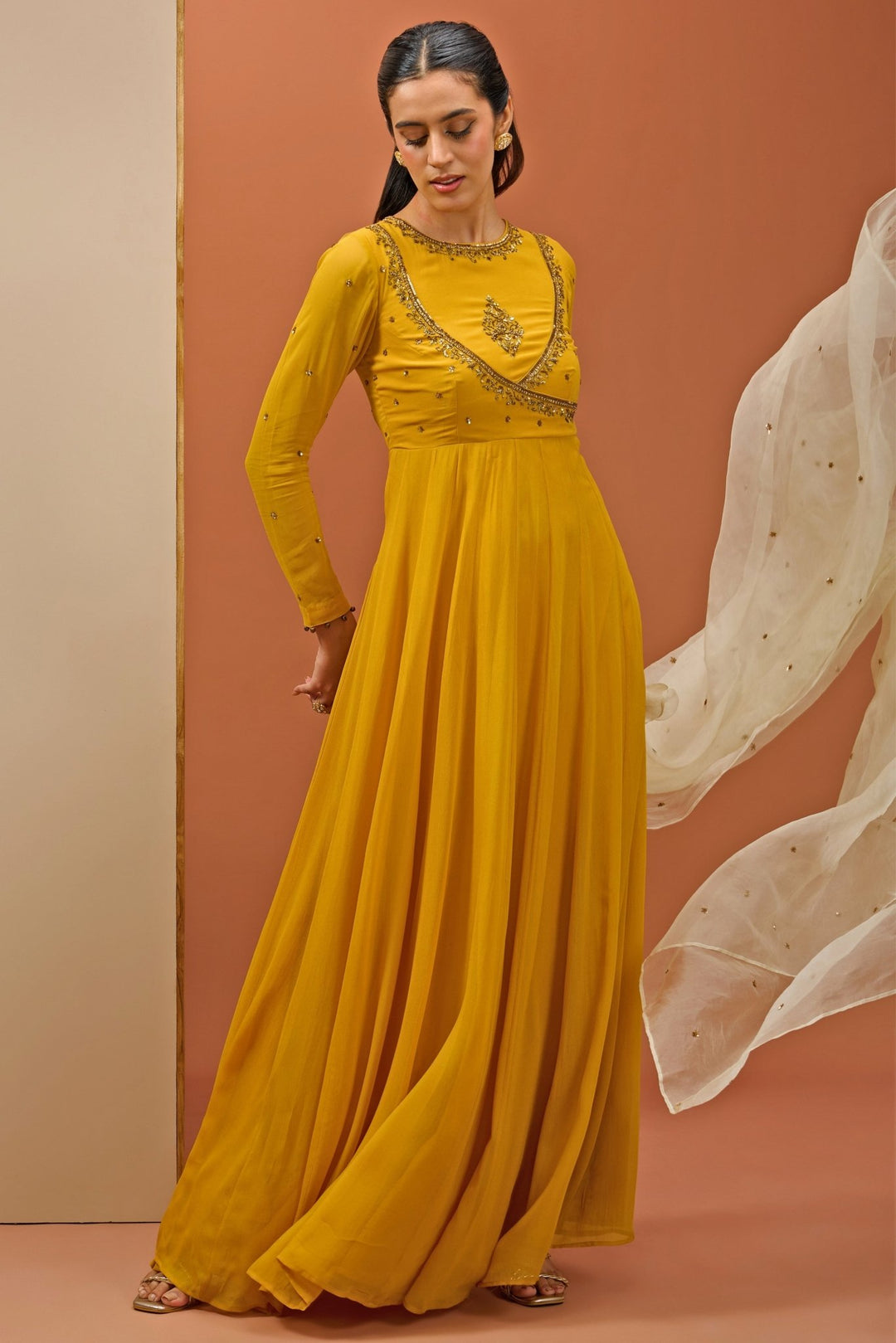 Mustard Yellow Georgette Anarkali Set Esha Koul - Fabilicious Fashion