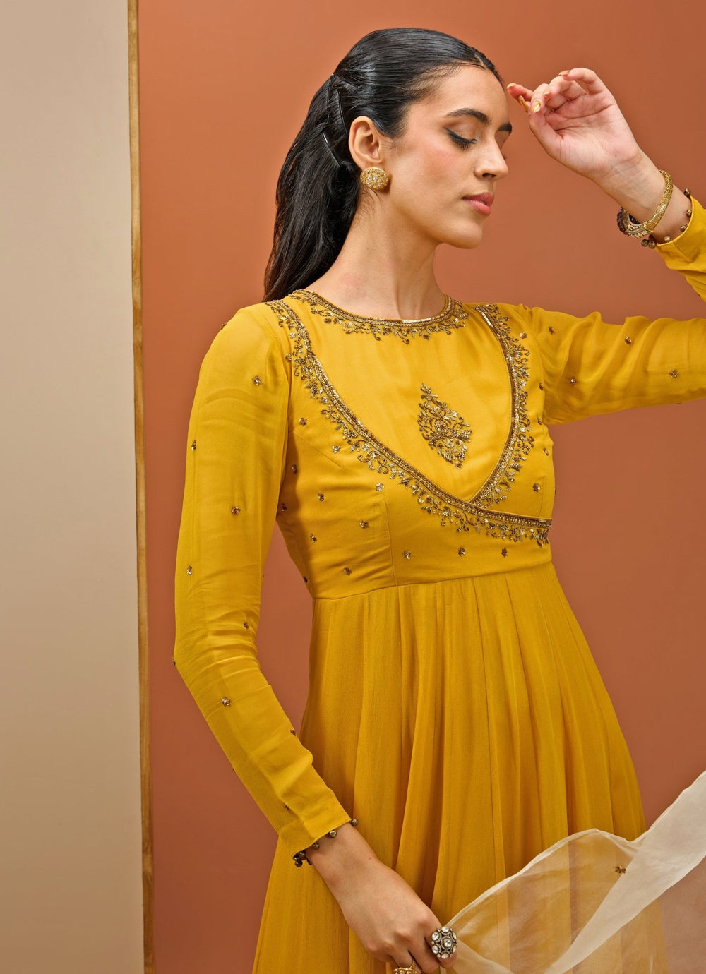 Mustard Yellow Georgette Anarkali Set Esha Koul - Fabilicious Fashion