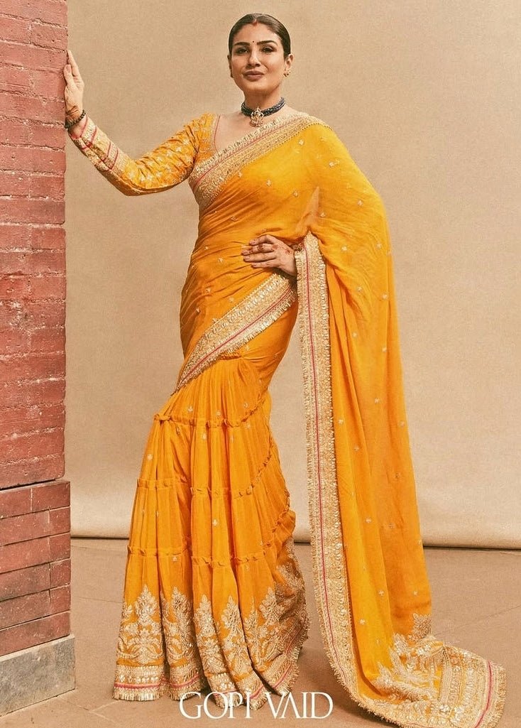 Gopi Vaid Mustard Yellow Georgette Saree SetFabilicious Fashion