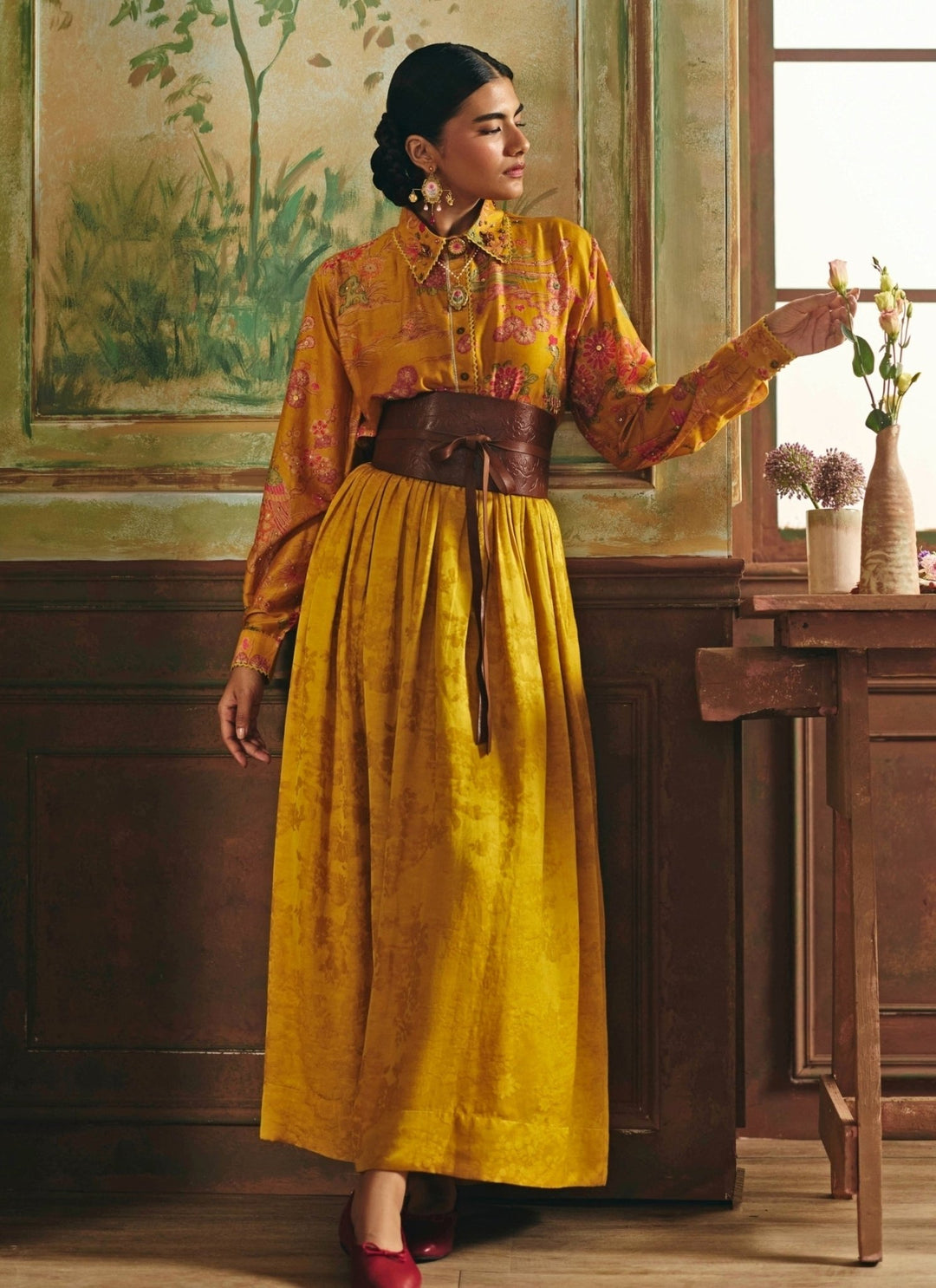 Paulmi and Harsh Mustard Yellow Jacquard Skirt SetFabilicious Fashion