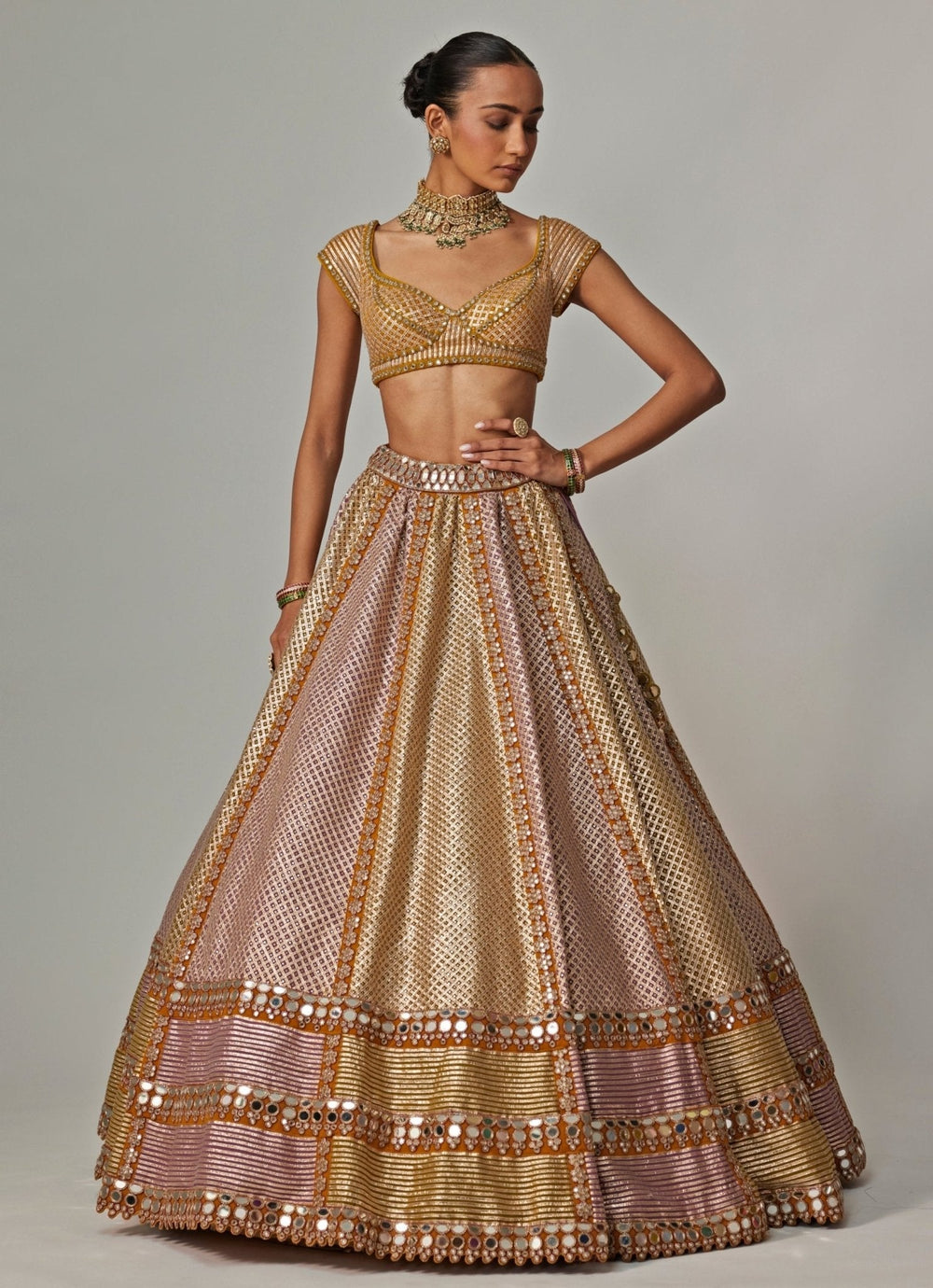 Mustard Yellow Multicolour Bridal Lehenga With Double Dupatta Vvani by Vani Vats - Fabilicious Fashion