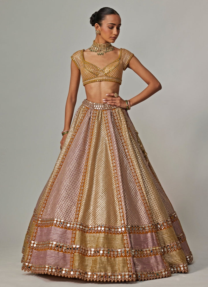 Mustard Yellow Multicolour Bridal Lehenga With Double Dupatta Vvani by Vani Vats - Fabilicious Fashion