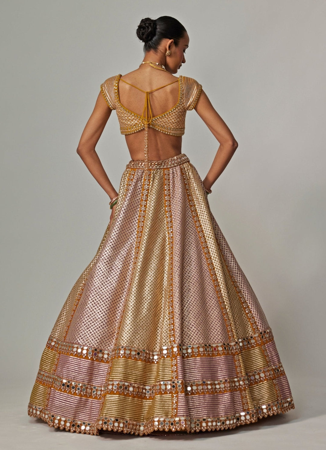Mustard Yellow Multicolour Bridal Lehenga With Double Dupatta Vvani by Vani Vats - Fabilicious Fashion