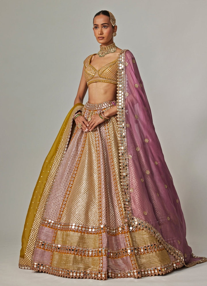 Mustard Yellow Multicolour Bridal Lehenga With Double Dupatta Vvani by Vani Vats - Fabilicious Fashion