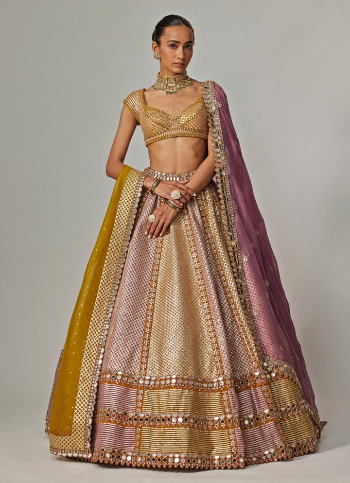 Mustard Yellow Multicolour Bridal Lehenga With Double Dupatta Vvani by Vani Vats - Fabilicious Fashion