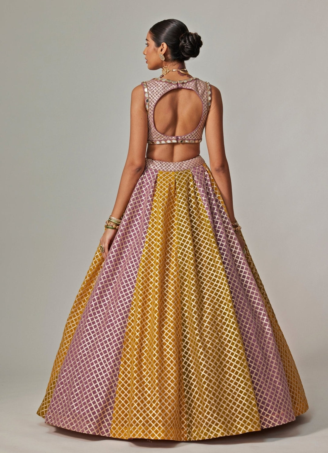 Mustard Yellow Multicolour Checkered Lehenga With Dupatta Vvani by Vani Vats - Fabilicious Fashion