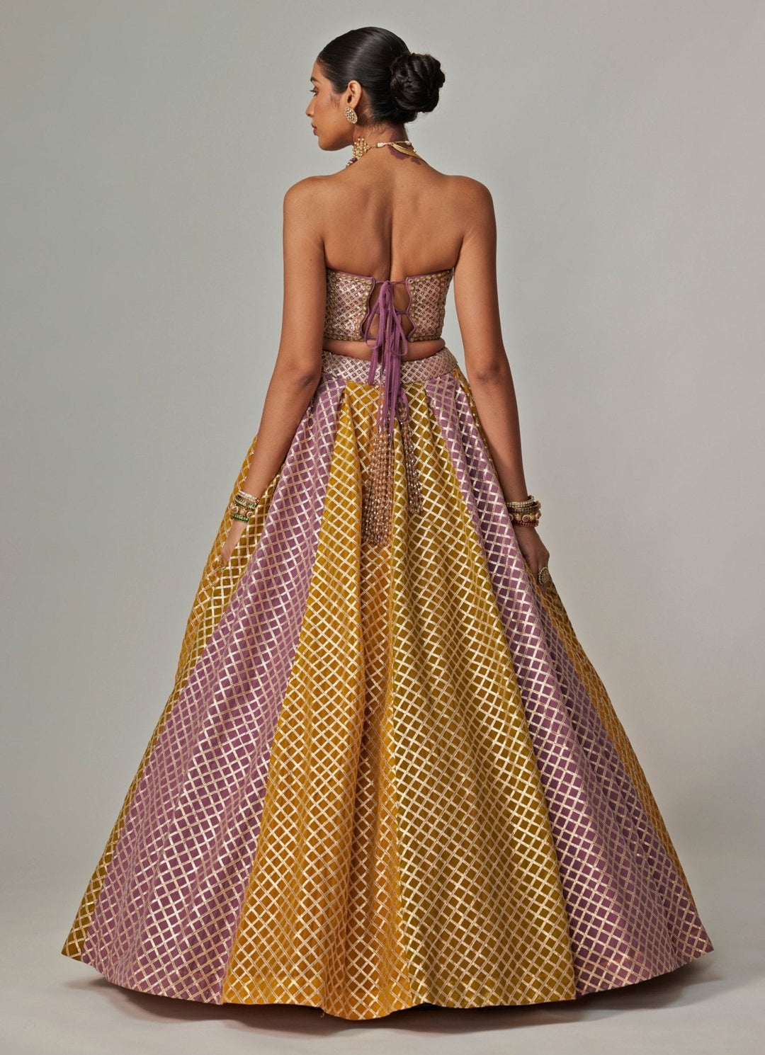 Mustard Yellow Multicolour Checkered Lehenga With Dupatta Vvani by Vani Vats - Fabilicious Fashion