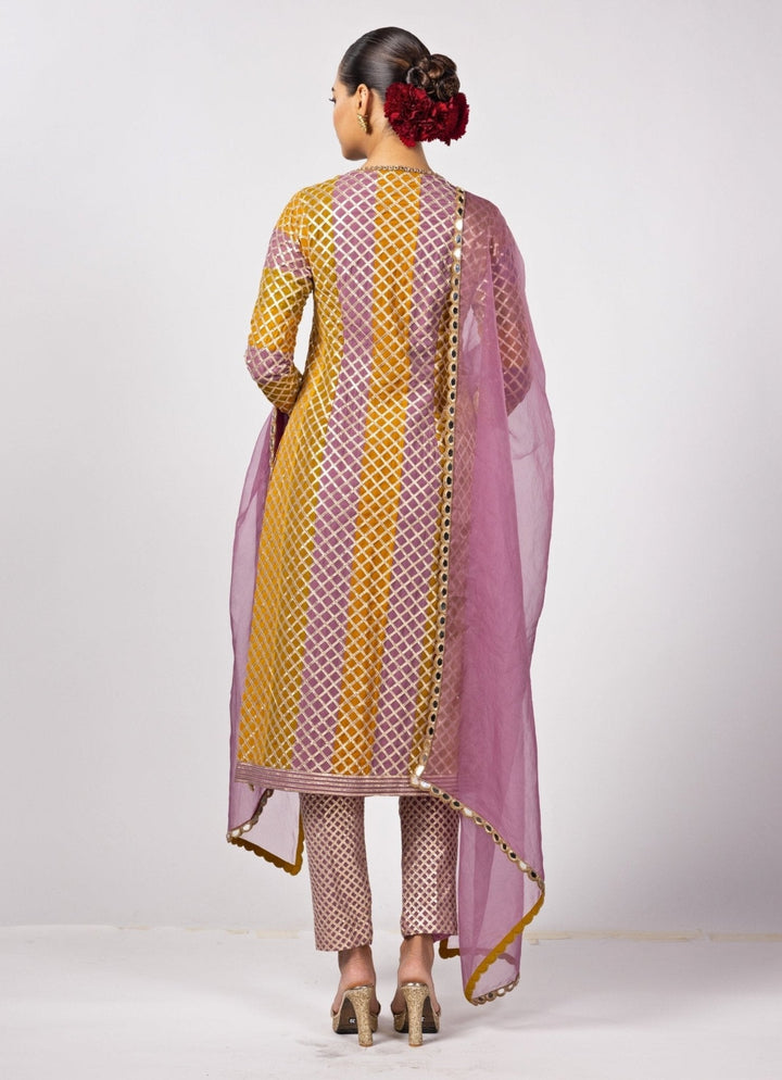 Mustard Yellow Multicolour Gota Embroidered Kurta Pants Set Vvani by Vani Vats - Fabilicious Fashion