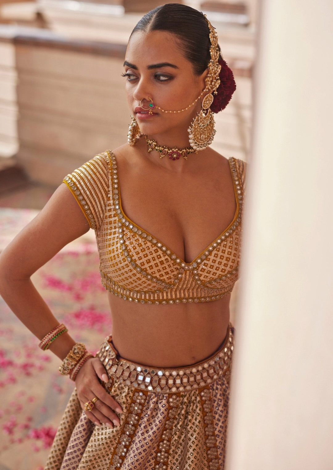 Mustard Yellow Multicolour Metallic Lehenga With Green Dupatta Vvani by Vani Vats - Fabilicious Fashion