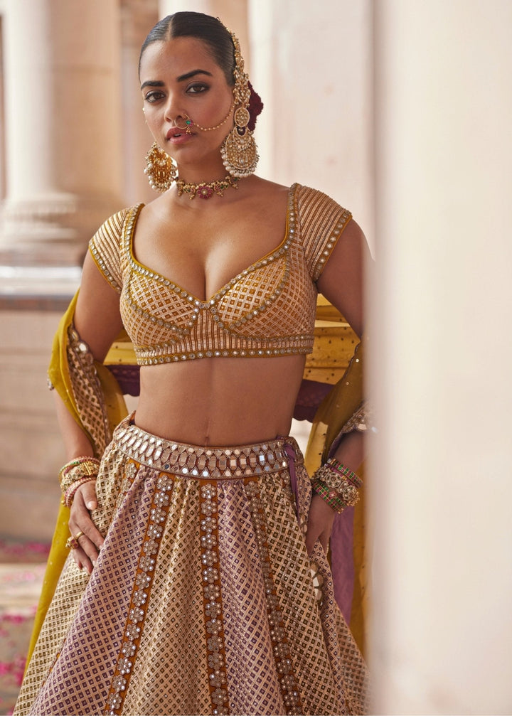 Mustard Yellow Multicolour Metallic Lehenga With Green Dupatta Vvani by Vani Vats - Fabilicious Fashion