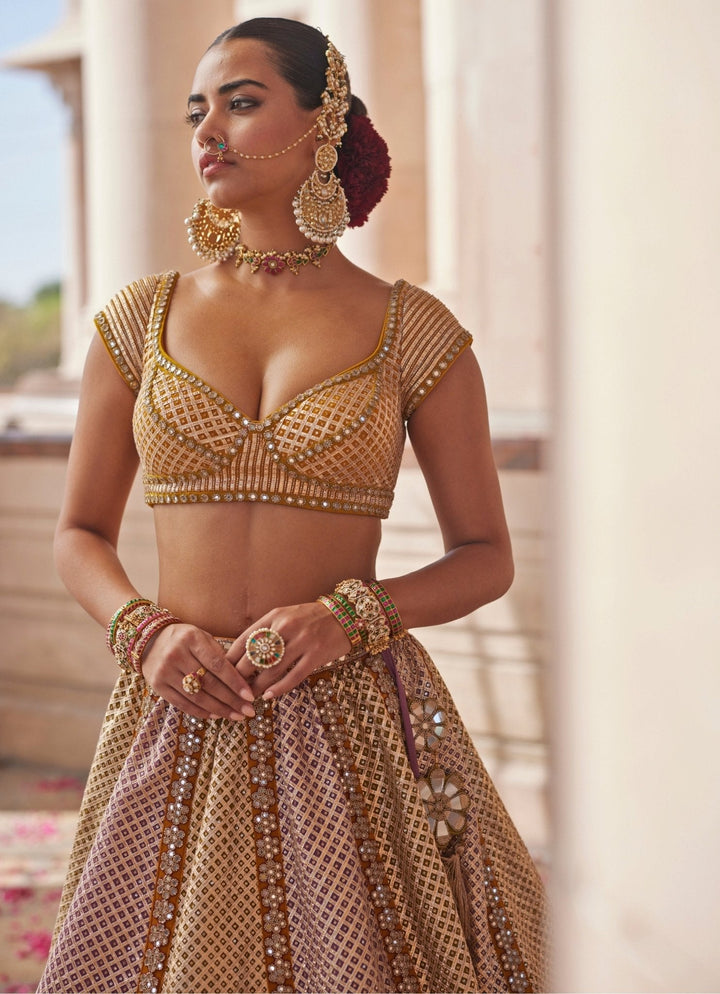 Mustard Yellow Multicolour Metallic Lehenga With Lilac Dupatta Vvani by Vani Vats - Fabilicious Fashion