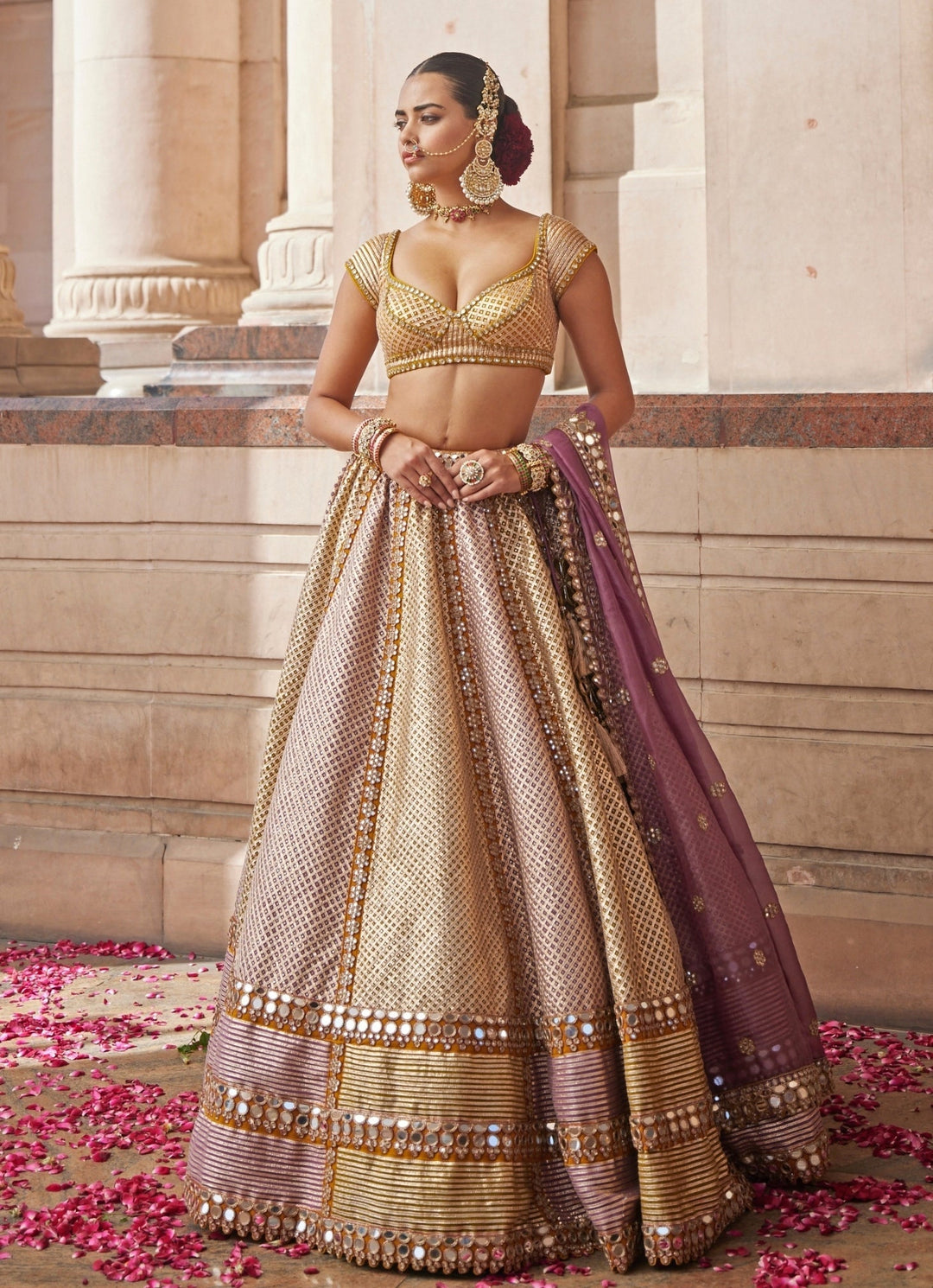 Mustard Yellow Multicolour Metallic Lehenga With Lilac Dupatta Vvani by Vani Vats - Fabilicious Fashion