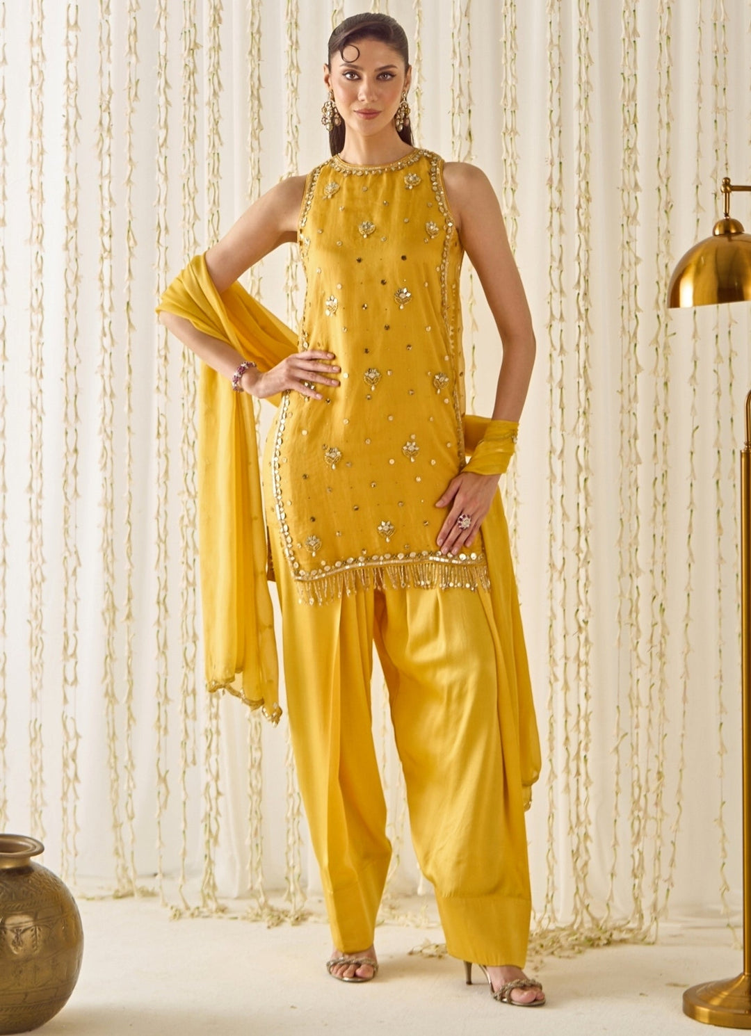 Sanya Gulati Mustard Yellow Organza Kurta Salwar SetFabilicious Fashion