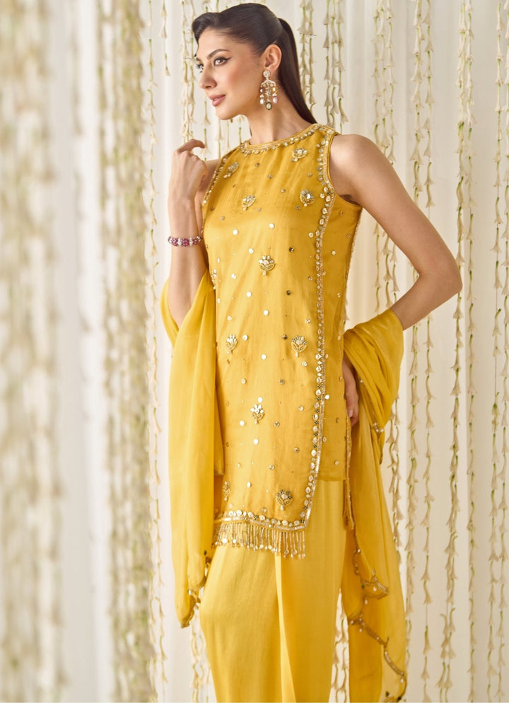 Sanya Gulati Mustard Yellow Organza Kurta Salwar SetFabilicious Fashion