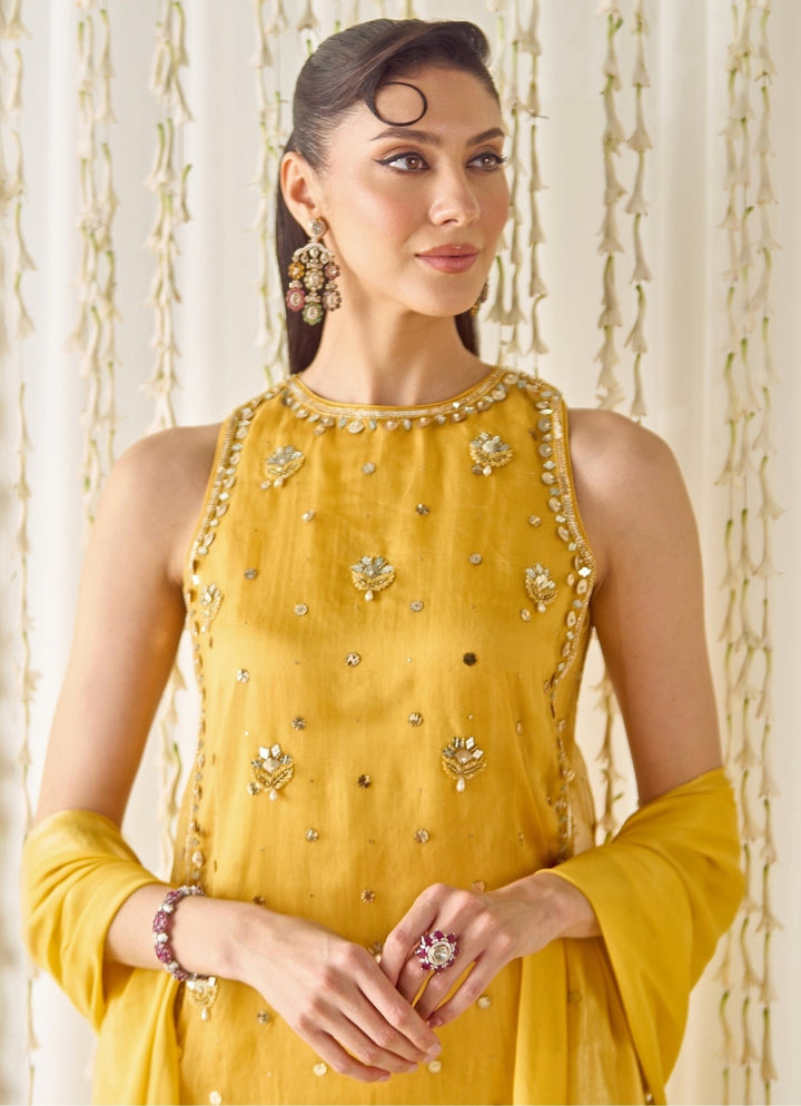 Sanya Gulati Mustard Yellow Organza Kurta Salwar SetFabilicious Fashion