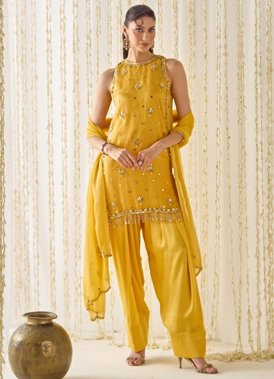 Sanya Gulati Mustard Yellow Organza Kurta Salwar SetFabilicious Fashion