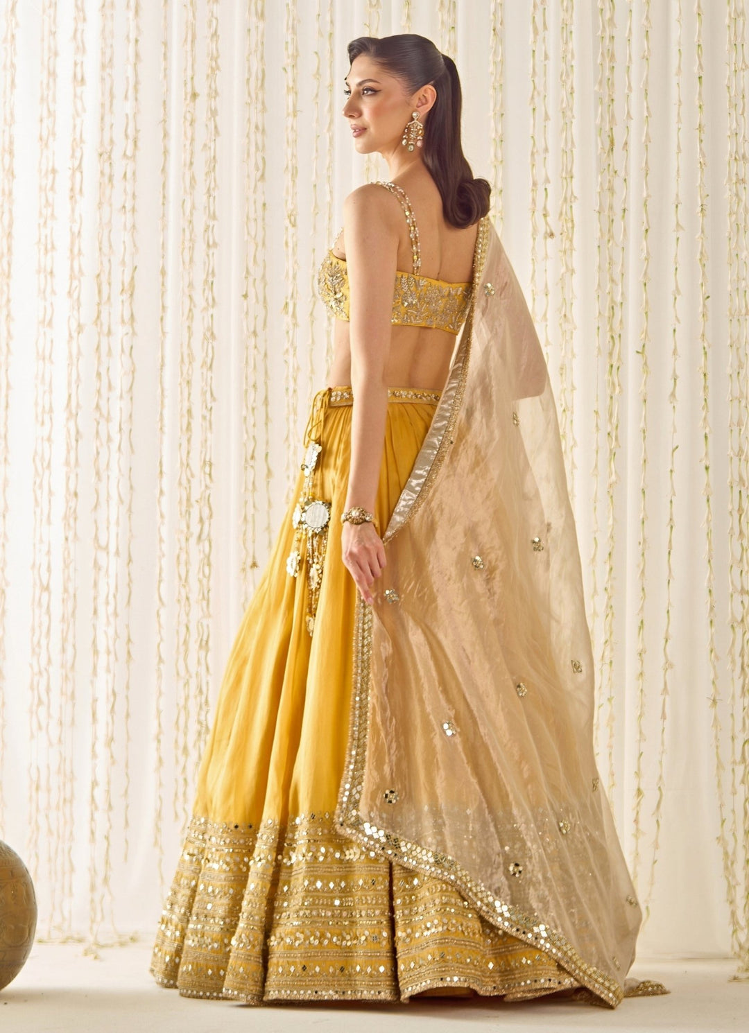 Mustard Yellow Organza Lehenga Set With Champagne Dupatta Sanya Gulati - Fabilicious Fashion