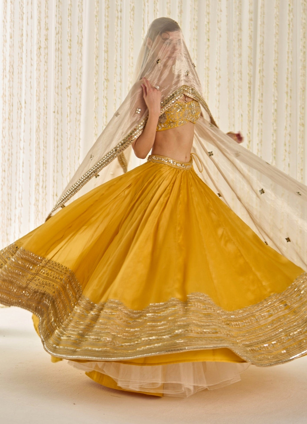 Mustard Yellow Organza Lehenga Set With Champagne Dupatta Sanya Gulati - Fabilicious Fashion