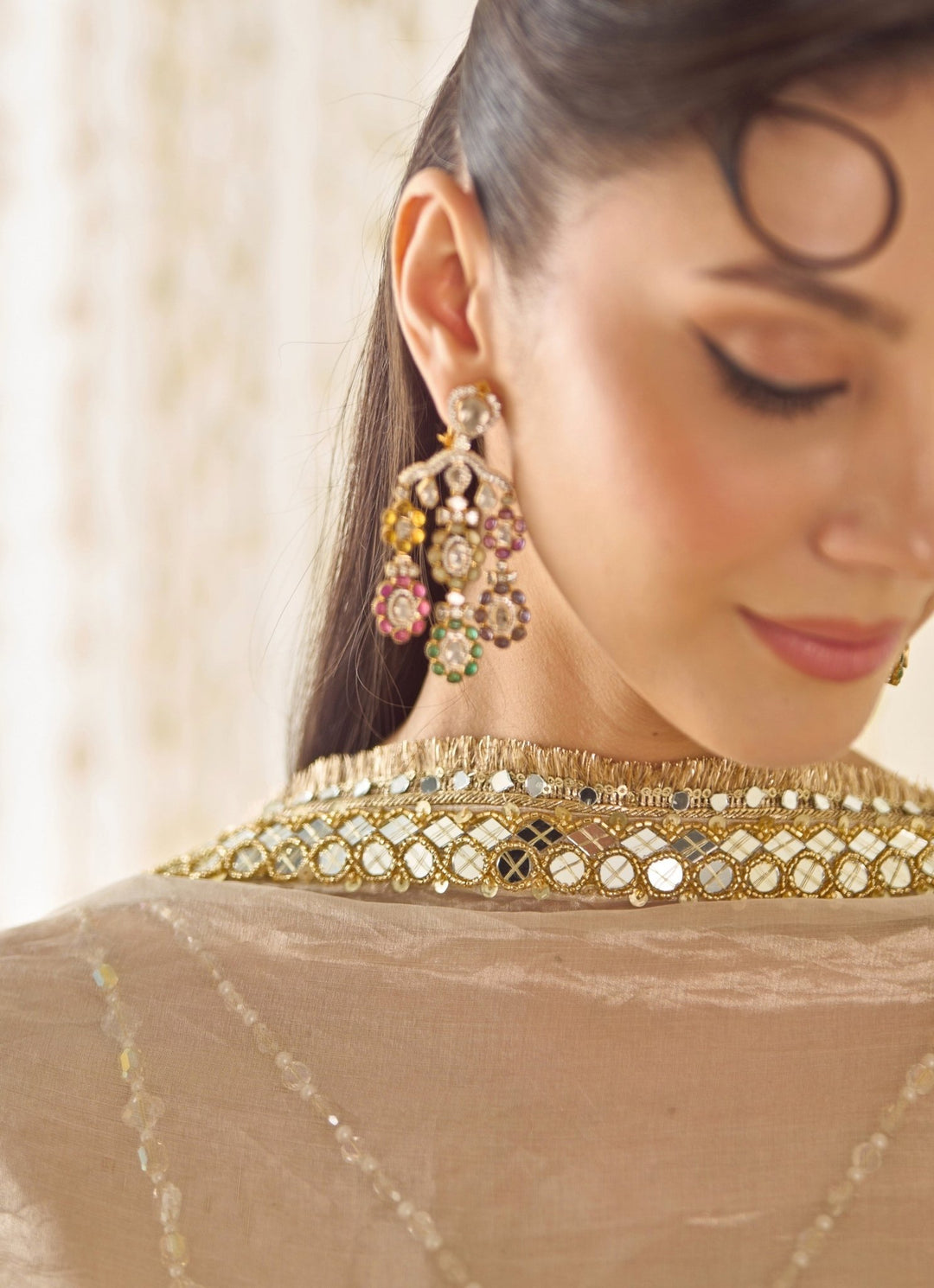Mustard Yellow Organza Lehenga Set With Champagne Dupatta Sanya Gulati - Fabilicious Fashion