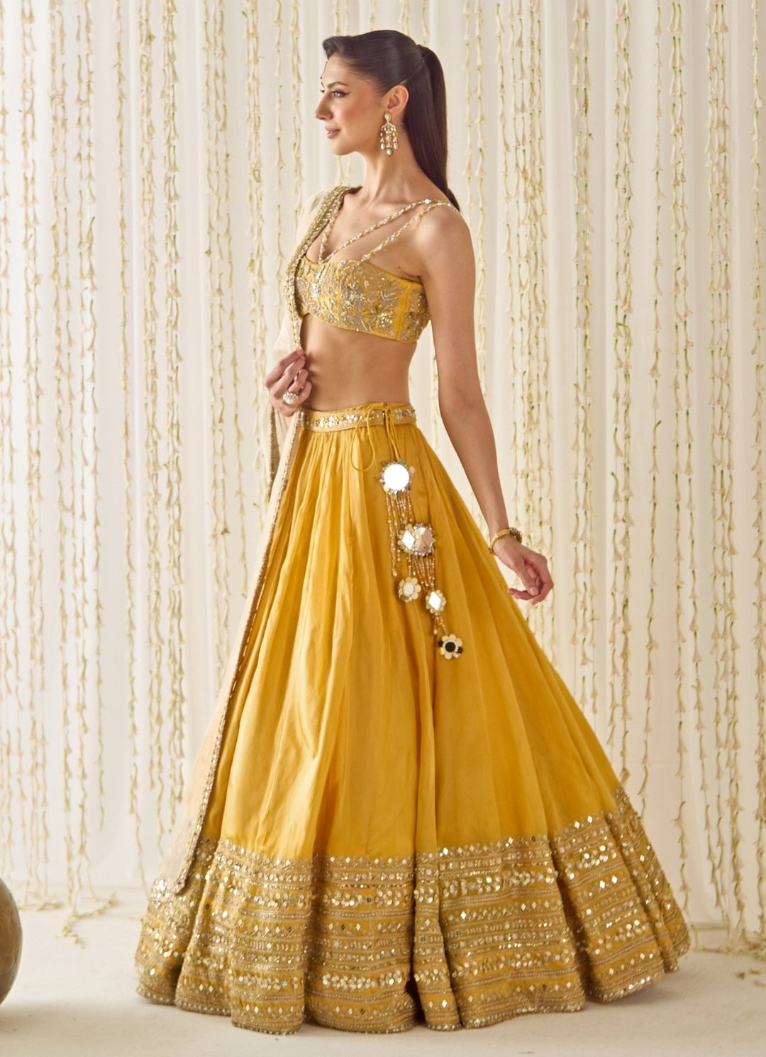 Mustard Yellow Organza Lehenga Set With Champagne Dupatta Sanya Gulati - Fabilicious Fashion