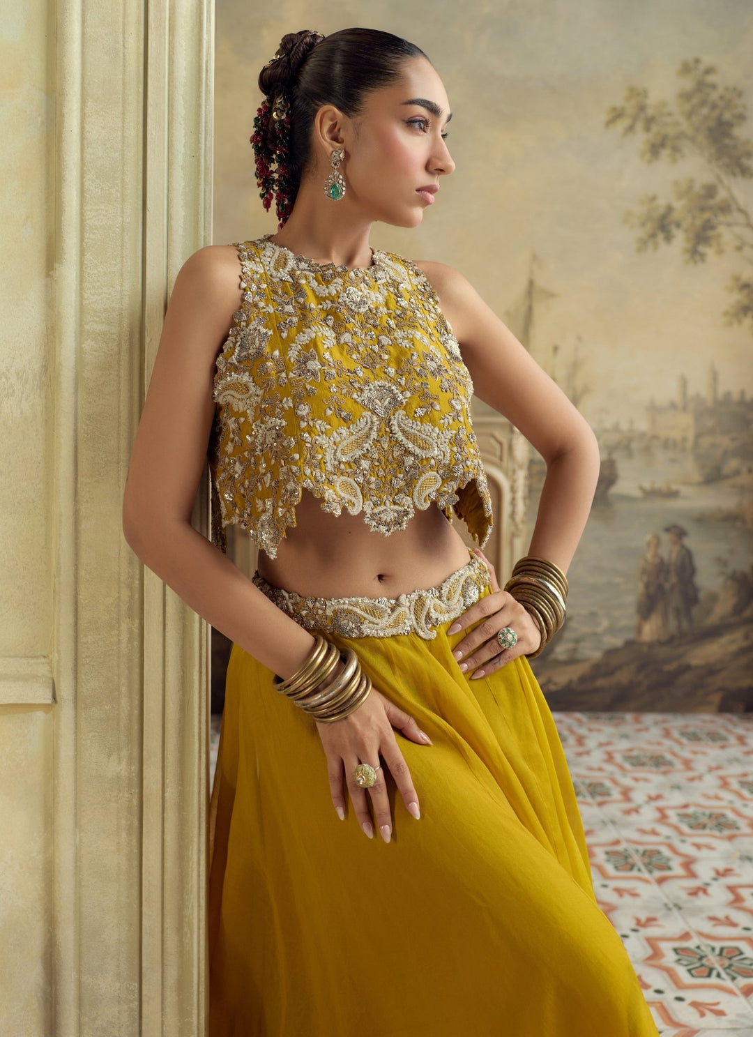 Prisho Mustard Yellow Organza Lehenga SetFabilicious Fashion