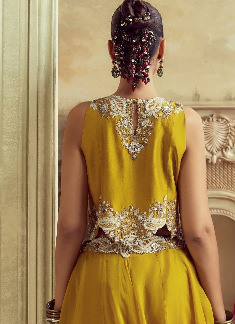 Prisho Mustard Yellow Organza Lehenga SetFabilicious Fashion