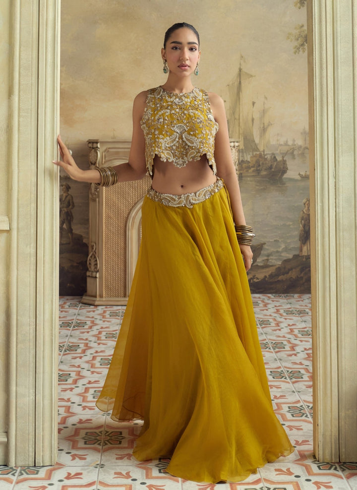 Prisho Mustard Yellow Organza Lehenga SetFabilicious Fashion