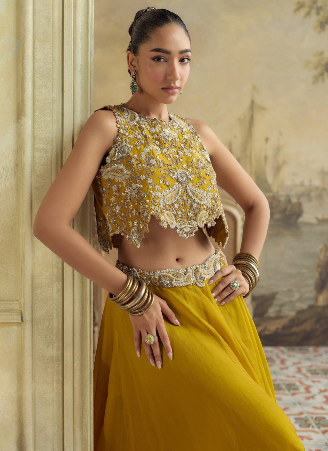 Prisho Mustard Yellow Organza Lehenga SetFabilicious Fashion
