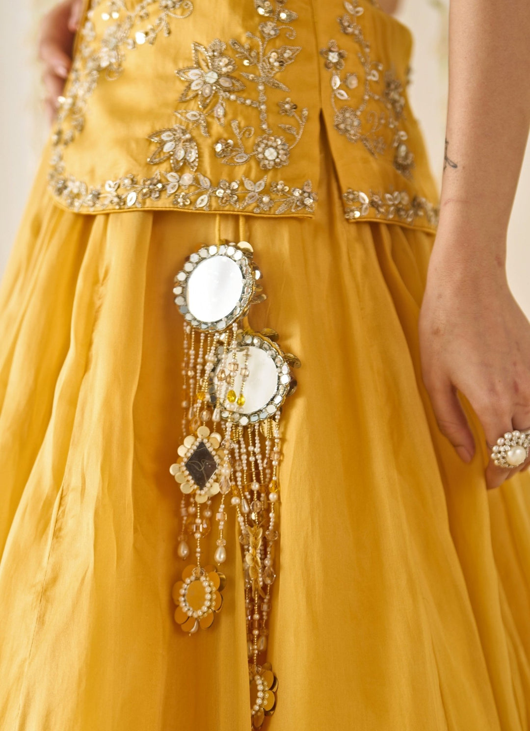 Mustard Yellow Organza Peplum Kurta Lehenga Set Sanya Gulati - Fabilicious Fashion