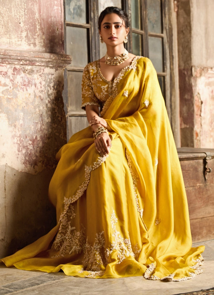 Prisho Mustard Yellow Organza SareeFabilicious Fashion