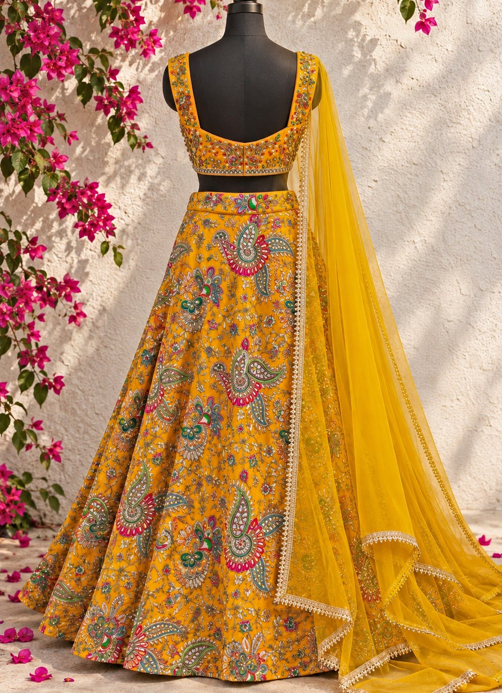 Anisha Shetty Mustard Yellow Printed Crepe Lehenga SetFabilicious Fashion