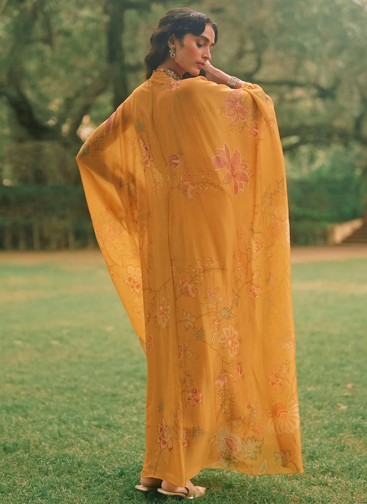 Paulmi and Harsh Mustard Yellow Printed Organza KaftanFabilicious Fashion